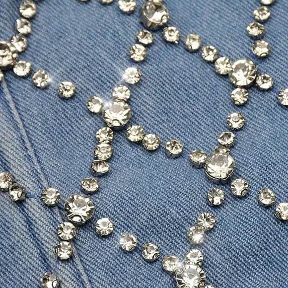 NEW Sparkling Bling Swarovski Crystal Rhinestone Denim Jeans Bustier Bra…